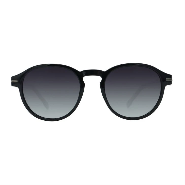 Double Stripe Deco Round Plastic Unisex Classic Sunglasses 490804